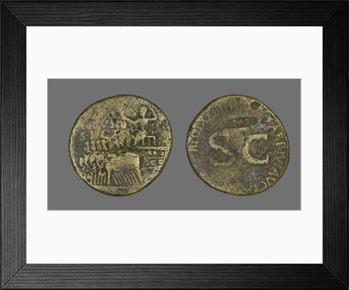 Framed Print : Sestertius (Coin) Depicting an Elephant Quadriga, 34-35. Creator: Unknown Framed Print : Sestertius (Coin) Depicting an Elephant Quadriga, 34-35. Creator: Unknown