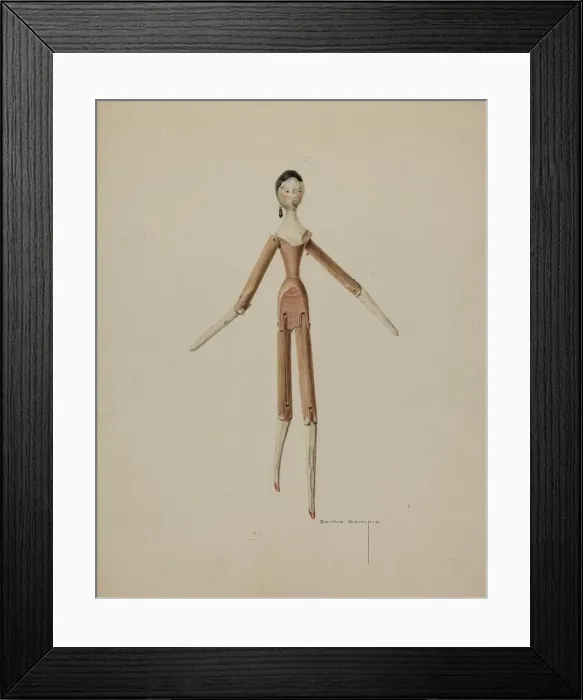 Framed Print : Wooden Doll, c. 1939. Creator: Bertha Semple Framed Print : Wooden Doll, c. 1939. Creator: Bertha Semple