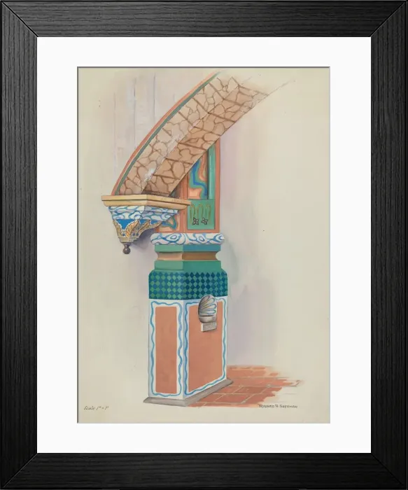Framed Print : Pilaster with Holy Water-Font & Arch Below Choir Loft, c. 1936. Creator: Howard H Framed Print : Pilaster with Holy Water-Font & Arch Below Choir Loft, c. 1936. Creator: Howard H