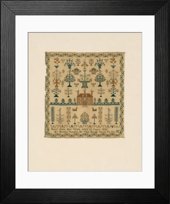Framed Print : Sampler, North Carolina, 1836. Creator: Mary S. Burr Framed Print : Sampler, North Carolina, 1836. Creator: Mary S. Burr