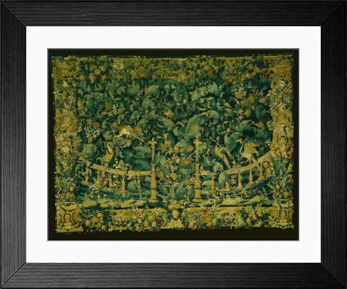 Framed Print : Large Leaf Verdure with Balustrade and Birds, Southern Netherlands, 1550 / 75 Framed Print : Large Leaf Verdure with Balustrade and Birds, Southern Netherlands, 1550 / 75