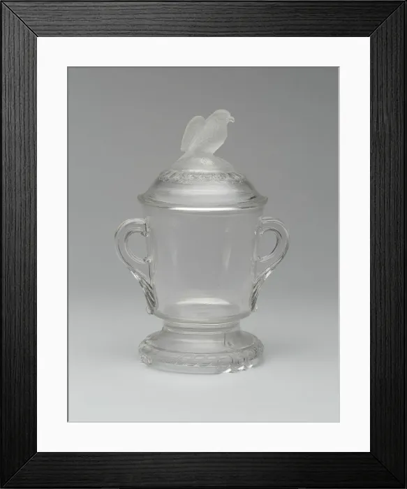 Framed Print : Old Abe / Frosted Eagle pattern covered sugar bowl, 1880 / 90. Creator: Crystal Glass Company Framed Print : Old Abe / Frosted Eagle pattern covered sugar bowl, 1880 / 90. Creator: Crystal Glass Company