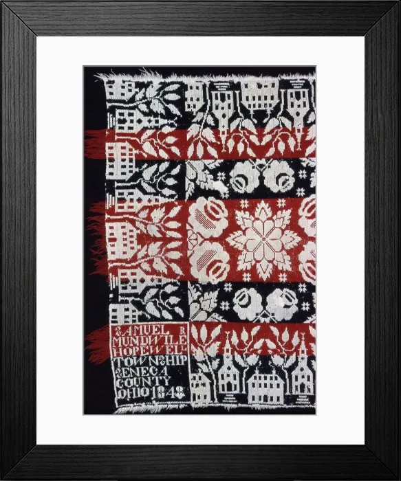 Framed Print : Coverlet, Ohio, 1848. Creator: Samuel Mundwiler Framed Print : Coverlet, Ohio, 1848. Creator: Samuel Mundwiler