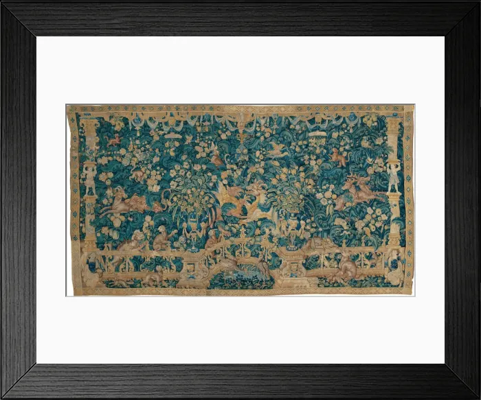 Framed Print : Large Leaf Verdure with Proscenium, Animals, and Birds, Southern Netherlands, 1525 / 50 Framed Print : Large Leaf Verdure with Proscenium, Animals, and Birds, Southern Netherlands, 1525 / 50
