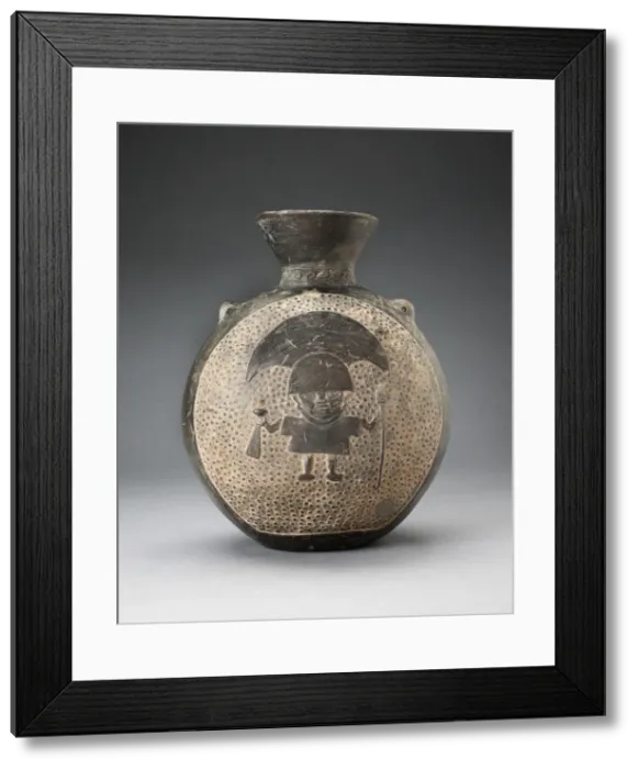 Framed Print : Jar with Relief of Standing Figure with Crescent Headdress, Holding Ritual Objects, A. D Framed Print : Jar with Relief of Standing Figure with Crescent Headdress, Holding Ritual Objects, A. D