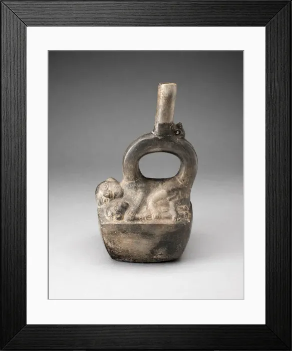 Framed Print : Stirrup Spout Vessel Depicting Reclining Figures, A. D. 1100 / 1470. Creator: Unknown Framed Print : Stirrup Spout Vessel Depicting Reclining Figures, A. D. 1100 / 1470. Creator: Unknown