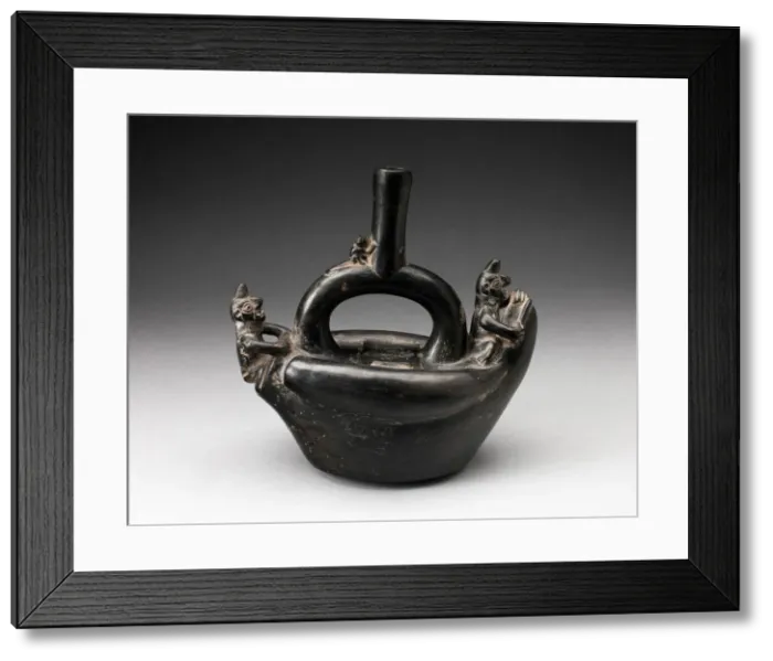 Framed Print : Single Spout Blackware Vessel in the Form of Figures Riding on Reed Boat, A. D. 1000 / 1400 Framed Print : Single Spout Blackware Vessel in the Form of Figures Riding on Reed Boat, A. D. 1000 / 1400