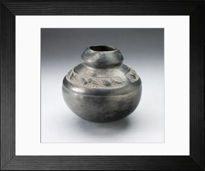 Framed Print : Blackware Narrow Neck Jar with Shoulder Impressed with Birds, A. D. 1000 / 1400 Framed Print : Blackware Narrow Neck Jar with Shoulder Impressed with Birds, A. D. 1000 / 1400