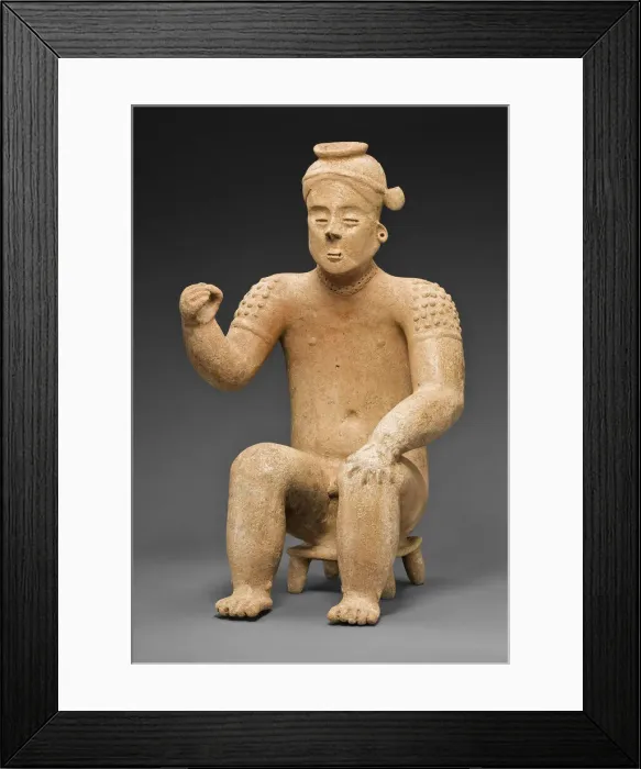 Framed Print : Seated Male Figure with One Arm Raised, A. D. 100 / 900. Creator: Unknown Framed Print : Seated Male Figure with One Arm Raised, A. D. 100 / 900. Creator: Unknown