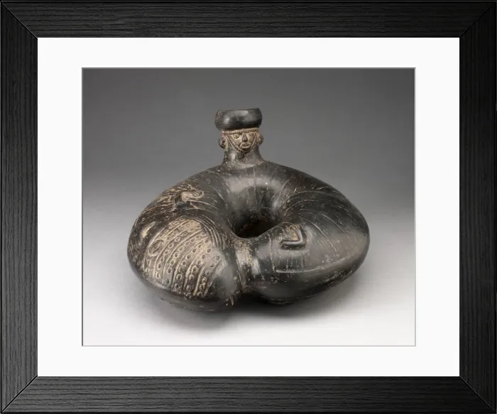 Framed Print : Jar Shaped like an Curling Insect with Single Spout in the Form of a Human Head, A. D Framed Print : Jar Shaped like an Curling Insect with Single Spout in the Form of a Human Head, A. D