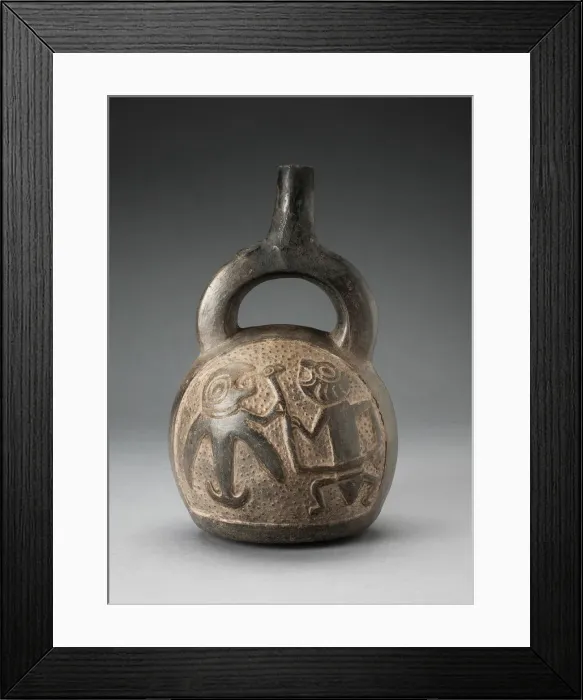 Framed Print : Stirrup Spout Vessel with Relief Depicting a Mythic Hunting Scene, A. D. 1200 / 1450 Framed Print : Stirrup Spout Vessel with Relief Depicting a Mythic Hunting Scene, A. D. 1200 / 1450