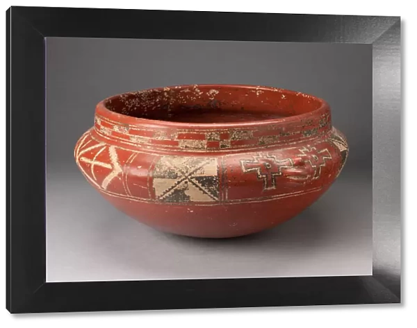 Polychrome Bowl with Geometric Designs and Face in Relief on Shoulder, c. 400 B. C