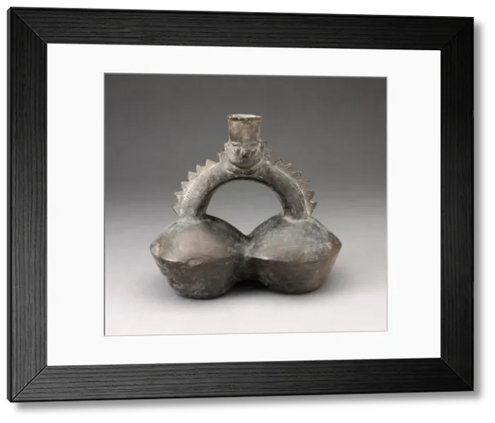 Framed Print : Double-Chambered Vessel with Serrated Stirrup Spout in Form of Human Head, A. D. 1200 / 1450 Framed Print : Double-Chambered Vessel with Serrated Stirrup Spout in Form of Human Head, A. D. 1200 / 1450