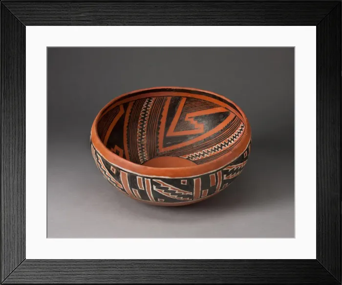 Framed Print : Bowl with Geometric Black-and-White Motifs on Interior and Exterior Survace, A. D Framed Print : Bowl with Geometric Black-and-White Motifs on Interior and Exterior Survace, A. D