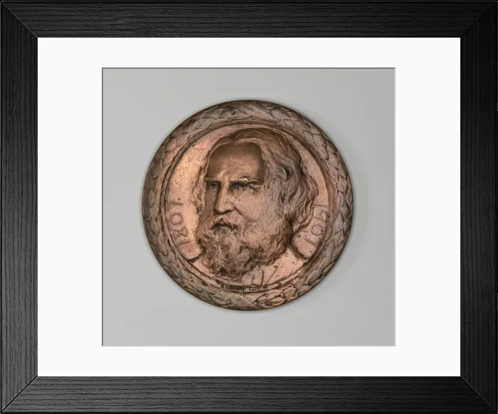 Framed Print : Medal commemorating Henry Wadsworth Longfellow, c. 1882. Creator: Bela Lyon Pratt Framed Print : Medal commemorating Henry Wadsworth Longfellow, c. 1882. Creator: Bela Lyon Pratt
