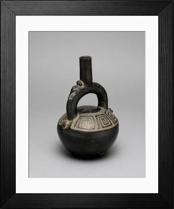Framed Print : Blackware Stirrup Spout Vessel with Incised Squared Spiral Motif, A. D. 1200 / 1450 Framed Print : Blackware Stirrup Spout Vessel with Incised Squared Spiral Motif, A. D. 1200 / 1450
