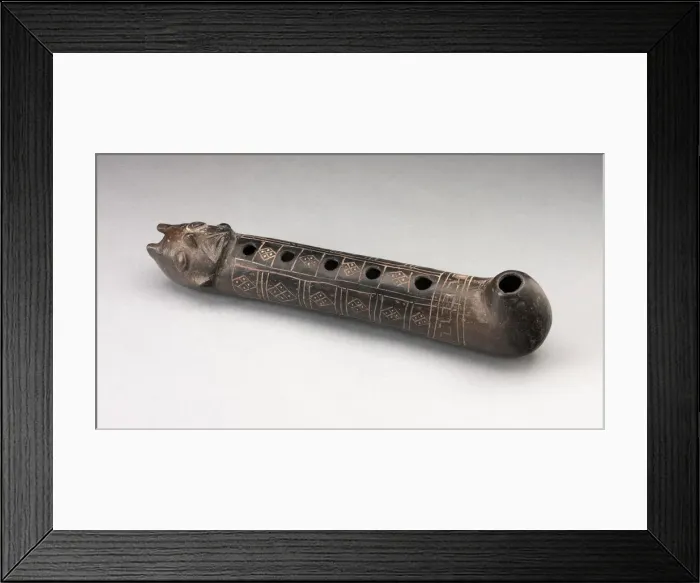 Framed Print : Flute with Incised Geometric Motif and Mouth in the Form of a Human Head, A. D. 1200 / 1450 Framed Print : Flute with Incised Geometric Motif and Mouth in the Form of a Human Head, A. D. 1200 / 1450