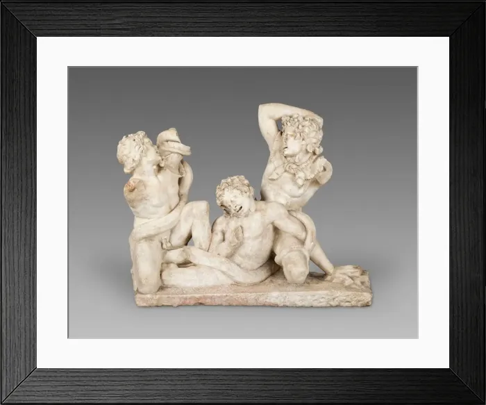 Framed Print : Statuary Group of Three Satyrs Fighting a Serpent, about 1st century CE. Creator: Unknown Framed Print : Statuary Group of Three Satyrs Fighting a Serpent, about 1st century CE. Creator: Unknown