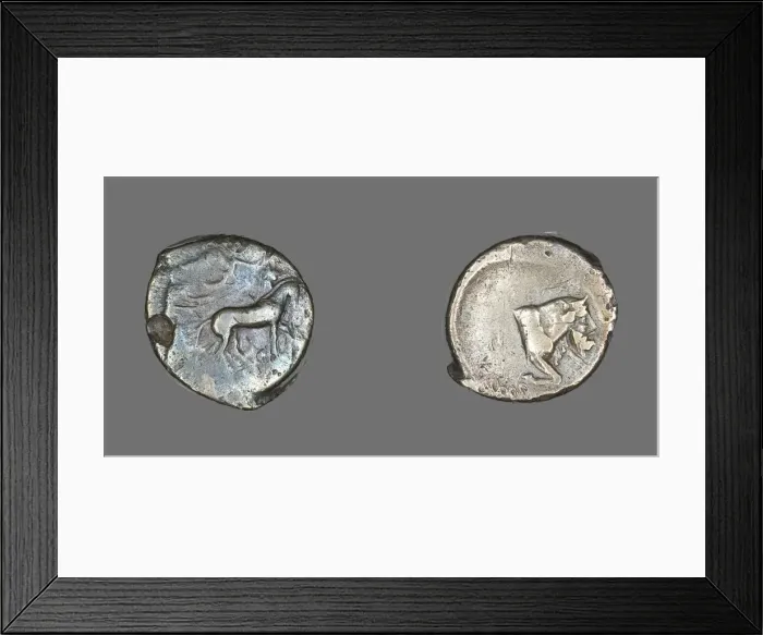 Framed Print : Tetradrachm (Coin) Depicting Quadriga and Charioteer, 460-430 BCE. Creator: Unknown Framed Print : Tetradrachm (Coin) Depicting Quadriga and Charioteer, 460-430 BCE. Creator: Unknown