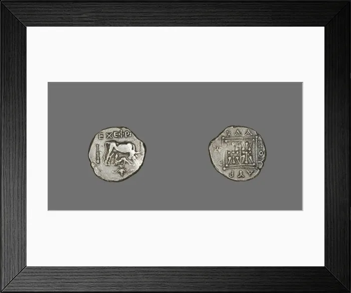 Framed Print : Coin Depicting Cow Suckling Calf, 229-100 BCE. Creator: Unknown Framed Print : Coin Depicting Cow Suckling Calf, 229-100 BCE. Creator: Unknown
