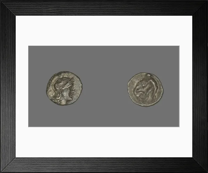 Framed Print : Obol (Coin) Depicting the Goddess Athena, 334 (or earlier)-302 BCE. Creator: Unknown