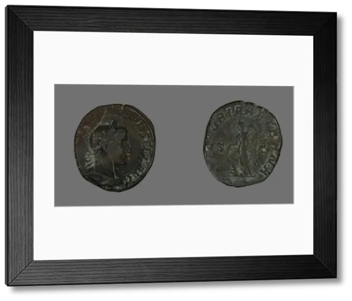 Framed Print : Sestertius (Coin) Portraying Emperor Gordianus, 238-244. Creator: Unknown Framed Print : Sestertius (Coin) Portraying Emperor Gordianus, 238-244. Creator: Unknown