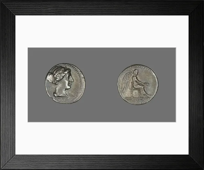 Framed Print : Quinarius (Coin) Depicting Liberty, 89 BCE. Creator: Unknown Framed Print : Quinarius (Coin) Depicting Liberty, 89 BCE. Creator: Unknown