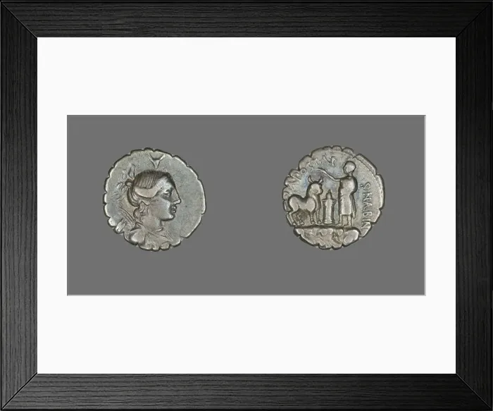 Framed Print : Denarius Serratus (Coin) Depicting the Goddess Diana, about 81 BCE. Creator: Unknown Framed Print : Denarius Serratus (Coin) Depicting the Goddess Diana, about 81 BCE. Creator: Unknown