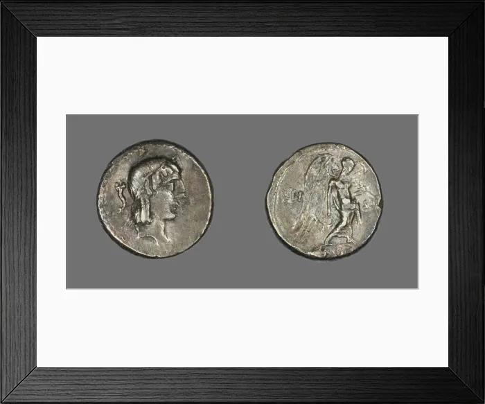 Framed Print : Quinarius (Coin) Depicting the God Apollo, about 90 BCE. Creator: Unknown Framed Print : Quinarius (Coin) Depicting the God Apollo, about 90 BCE. Creator: Unknown