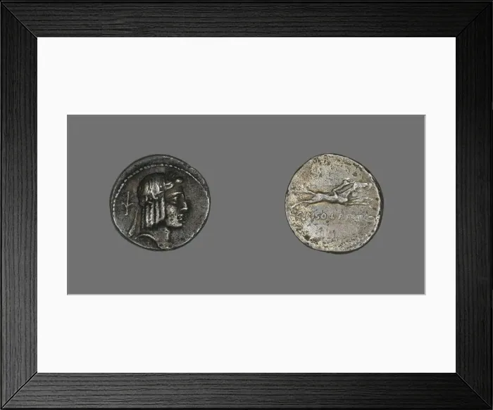 Framed Print : Denarius (Coin) Depicting the God Apollo, about 67 BCE. Creator: Unknown Framed Print : Denarius (Coin) Depicting the God Apollo, about 67 BCE. Creator: Unknown