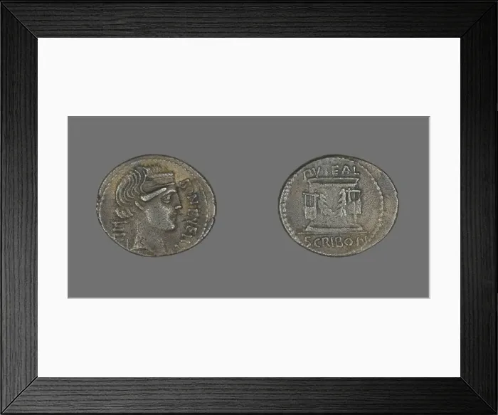 Framed Print : Denarius (Coin) Depicting Bonus Eventus, 62 or 54 BCE. Creator: Unknown Framed Print : Denarius (Coin) Depicting Bonus Eventus, 62 or 54 BCE. Creator: Unknown
