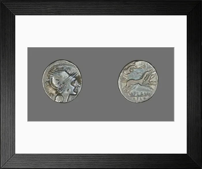 Framed Print : Denarius (Coin) Depicting the Goddess Roma, 109-108 BCE. Creator: Unknown Framed Print : Denarius (Coin) Depicting the Goddess Roma, 109-108 BCE. Creator: Unknown