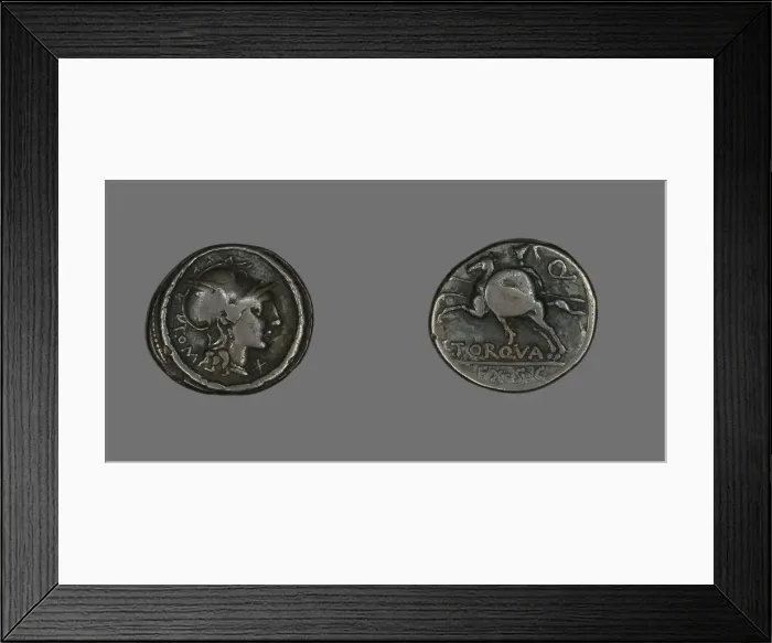 Framed Print : Denarius (Coin) Depicting the Goddess Roma, 113-112 BCE. Creator: Unknown Framed Print : Denarius (Coin) Depicting the Goddess Roma, 113-112 BCE. Creator: Unknown