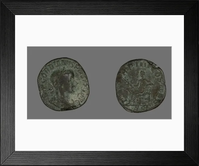 Framed Print : Sestertius (Coin) Portraying Emperor Gordianus, 238-244. Creator: Unknown Framed Print : Sestertius (Coin) Portraying Emperor Gordianus, 238-244. Creator: Unknown