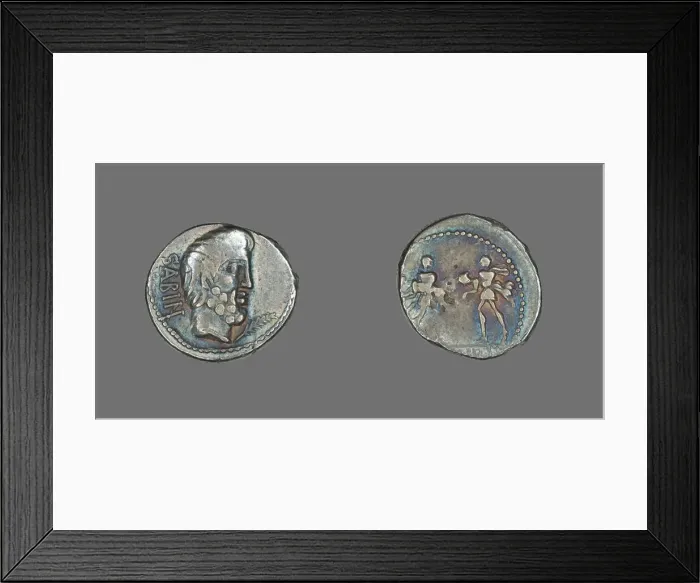 Framed Print : Denarius (Coin) Portraying King Tatius, about 89 BCE. Creator: Unknown Framed Print : Denarius (Coin) Portraying King Tatius, about 89 BCE. Creator: Unknown