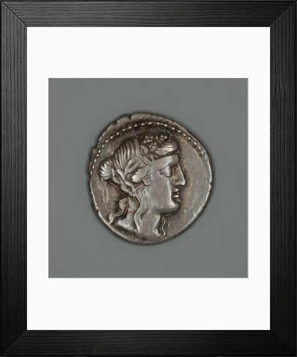 Framed Print : Denarius (Coin) Depicting the God Liber, about 78 BCE. Creator: Unknown