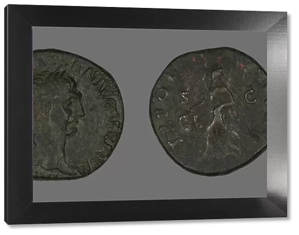 Sestertius (Coin) Portraying Emperor Trajan, Roman Period, 98-117. Creator: Unknown