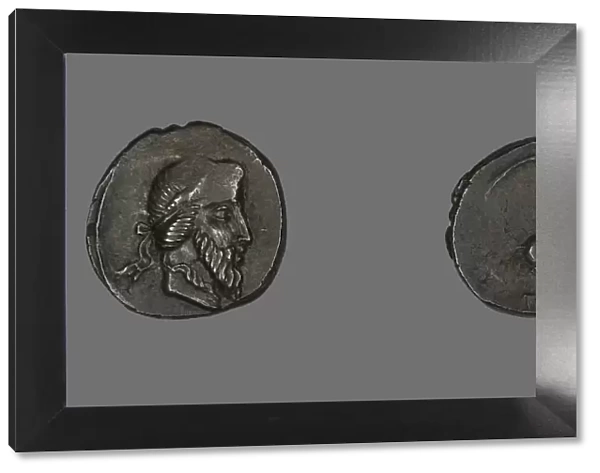Denarius (Coin) Depicting a Bearded Man, about 90 BCE. Creator: Unknown