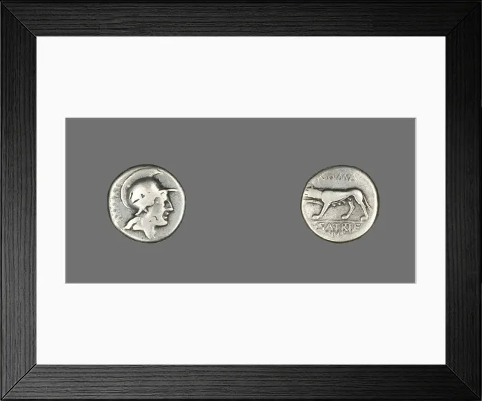 Framed Print : Coin Depicting the Goddess Roma, 77 BCE. Creator: Unknown Framed Print : Coin Depicting the Goddess Roma, 77 BCE. Creator: Unknown