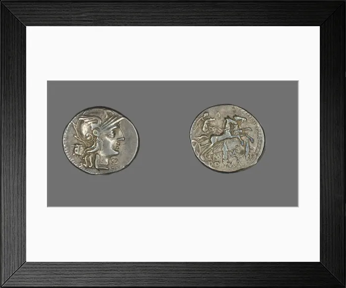Framed Print : Denarius (Coin) Depicting the Goddess Roma, 134 BCE. Creator: Unknown Framed Print : Denarius (Coin) Depicting the Goddess Roma, 134 BCE. Creator: Unknown