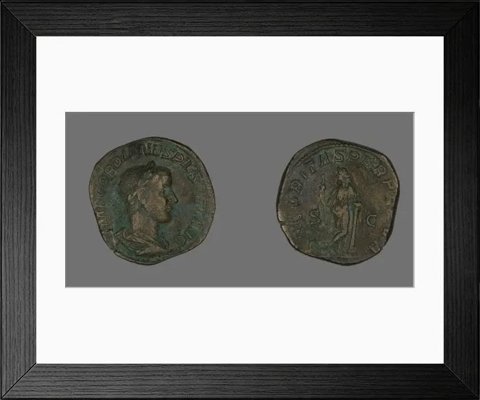 Framed Print : Sestertius (Coin) Portraying Emperor Gordianus, 238-244. Creator: Unknown Framed Print : Sestertius (Coin) Portraying Emperor Gordianus, 238-244. Creator: Unknown