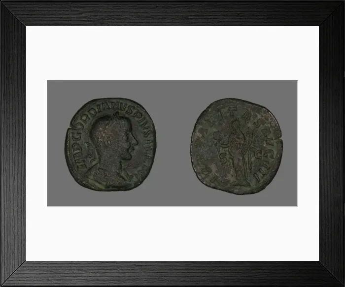 Framed Print : Sestertius (Coin) Portraying Emperor Gordianus, 238-244. Creator: Unknown Framed Print : Sestertius (Coin) Portraying Emperor Gordianus, 238-244. Creator: Unknown