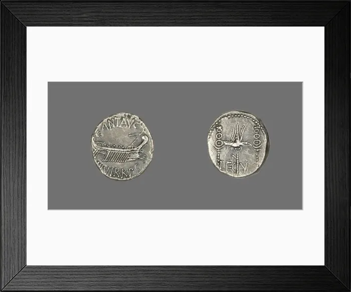 Framed Print : Denarius (Coin) Depicting a Galley, 32-31 BCE. Creator: Unknown Framed Print : Denarius (Coin) Depicting a Galley, 32-31 BCE. Creator: Unknown