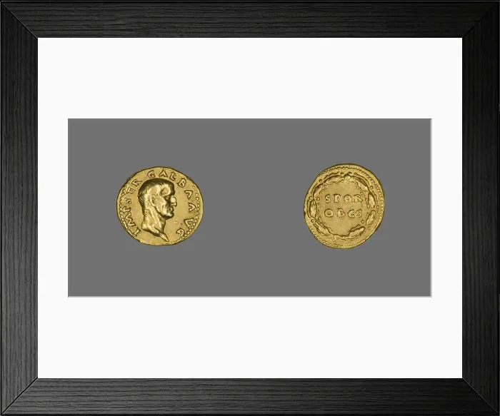 Framed Print : Aureus (Coin) Portraying Emperor Galba, 68 (July)-69 (January). Creator: Unknown Framed Print : Aureus (Coin) Portraying Emperor Galba, 68 (July)-69 (January). Creator: Unknown