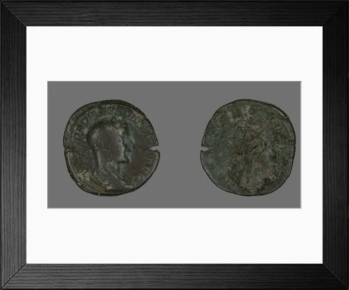Framed Print : Sestertius (Coin) Portraying Emperor Gordianus, 238-244. Creator: Unknown Framed Print : Sestertius (Coin) Portraying Emperor Gordianus, 238-244. Creator: Unknown