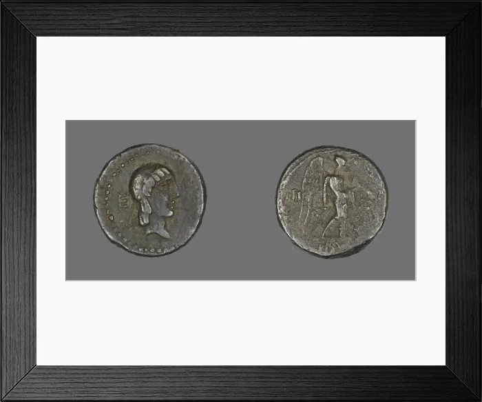Framed Print : Quinarius (Coin) Depicting the God Apollo, about 90 BCE. Creator: Unknown Framed Print : Quinarius (Coin) Depicting the God Apollo, about 90 BCE. Creator: Unknown