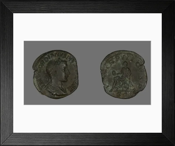 Framed Print : Sestertius (Coin) Portraying Emperor Gordianus, 238-244. Creator: Unknown Framed Print : Sestertius (Coin) Portraying Emperor Gordianus, 238-244. Creator: Unknown