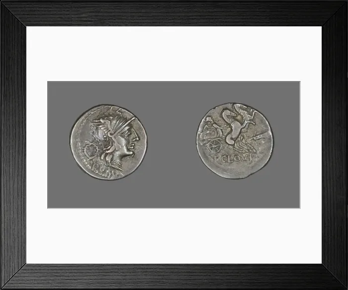 Framed Print : Denarius (Coin) Depicting the Goddess Roma, 128 BCE. Creator: Unknown Framed Print : Denarius (Coin) Depicting the Goddess Roma, 128 BCE. Creator: Unknown