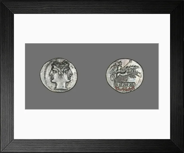 Framed Print : Didrachm (Coin) Depicting the God Janus, 225-214 BCE. Creator: Unknown Framed Print : Didrachm (Coin) Depicting the God Janus, 225-214 BCE. Creator: Unknown