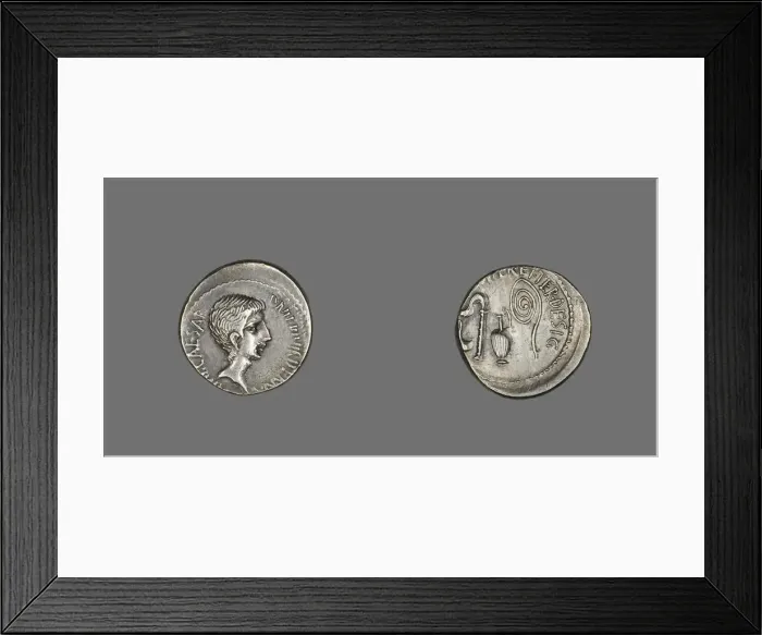 Framed Print : Denarius (Coin) Portraying Octavian, 36 BCE. Creator: Unknown Framed Print : Denarius (Coin) Portraying Octavian, 36 BCE. Creator: Unknown